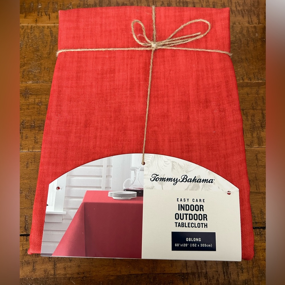 NWT Tommy Bahama deep coral indoor outdoor tablecloth oblong 60”x120”